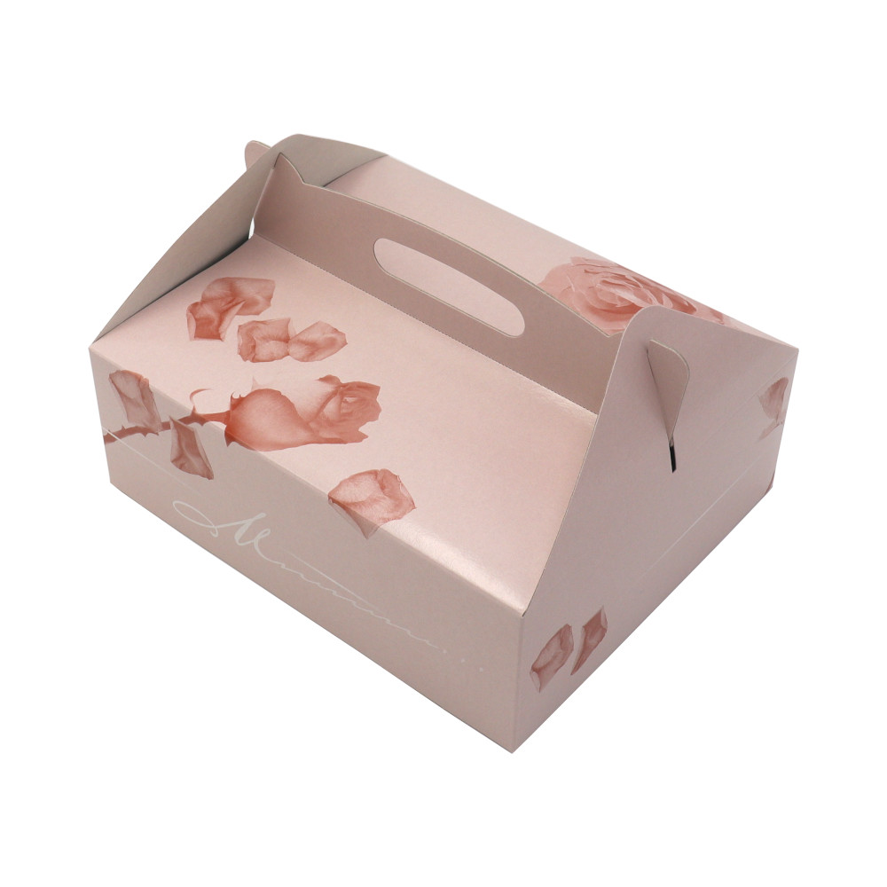 Torten-/Gebäckkarton aus Pappe rosé mit Henkel 26x22x9 cm