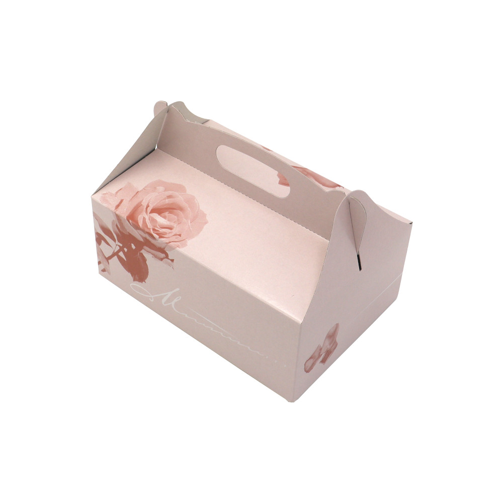 Torten-/Gebäckkarton aus Pappe rosé mit Henkel 23x16x9 cm