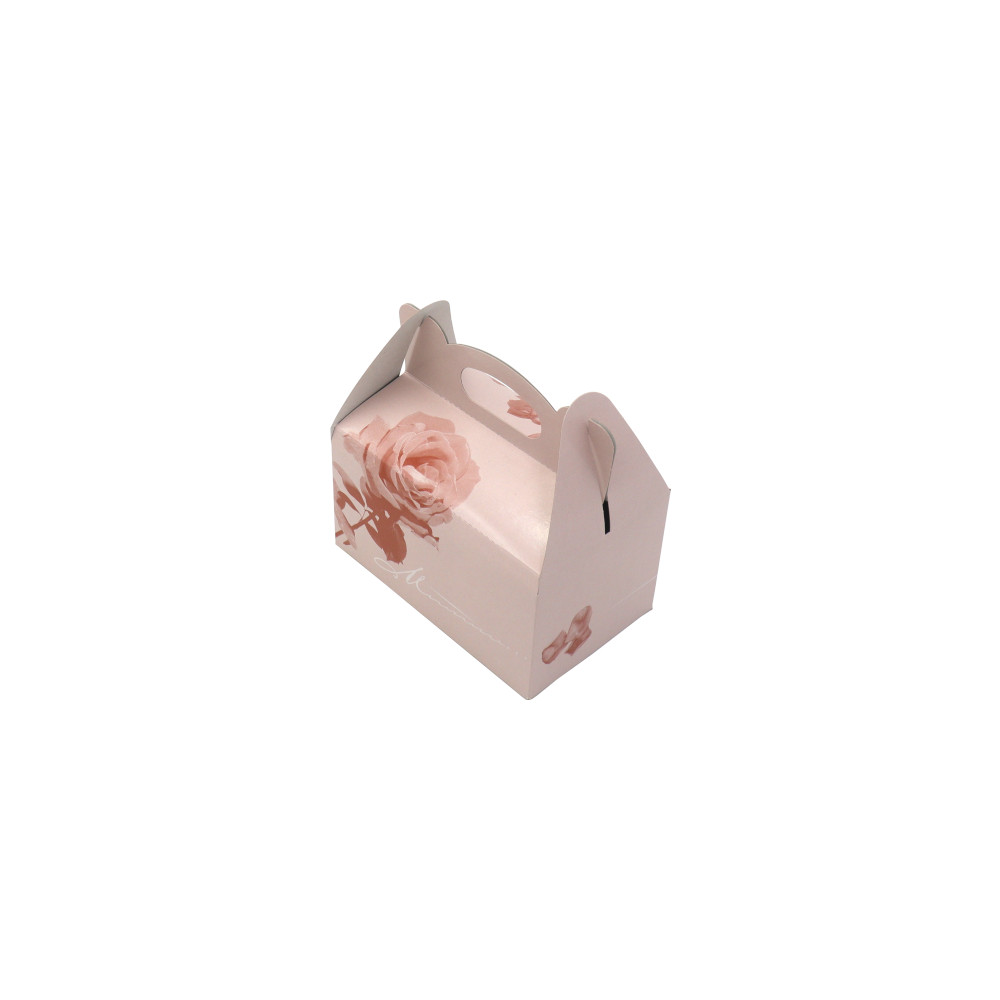 Torten-/Gebäckkarton aus Pappe rosé mit Henkel 16x10x9 cm