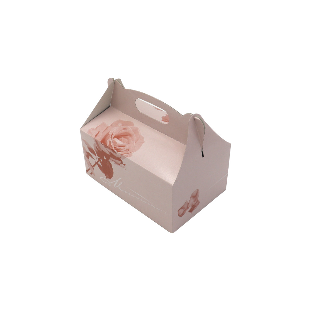 Torten-/Gebäckkarton aus Pappe rosé mit Henkel 20x13x9 cm