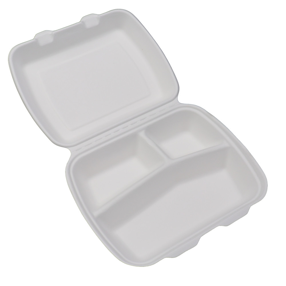 Menübox/Lunchbox Bagasse IP4/3 3-geteilt 24x20x7,5 cm a 100 St.